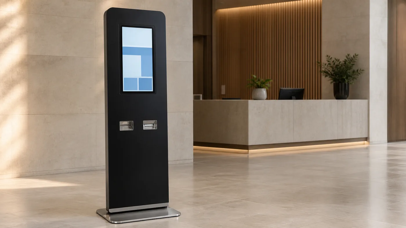Resepsiyon bankosunun yakınında duran kiosk